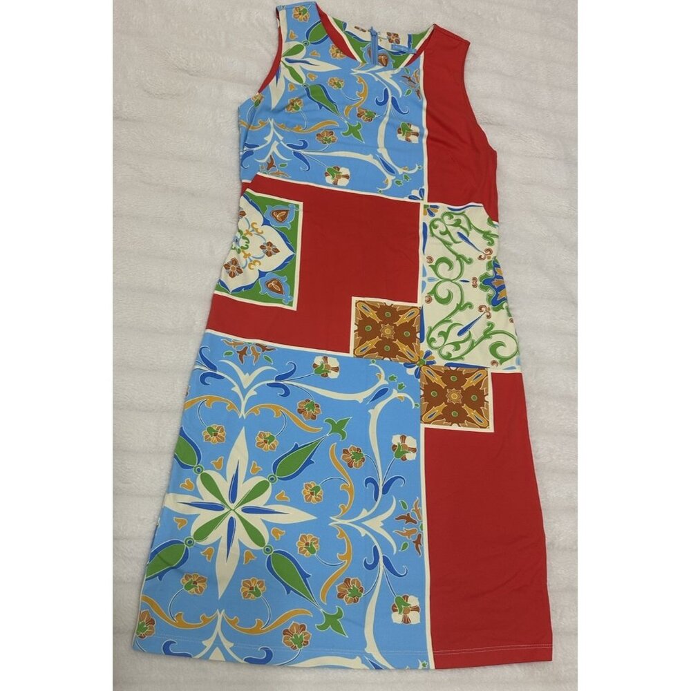 J McLaughlin Sleeveless Dress Small Geometric Floral Pattern Multicolor